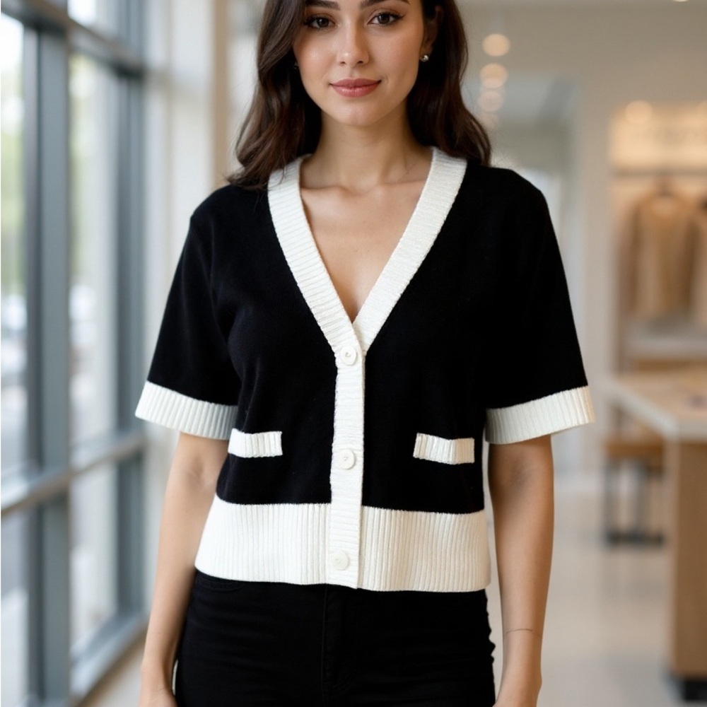 Express Black and White Cotton Women's Cardigan Sweater Preppy Acadamia NWT